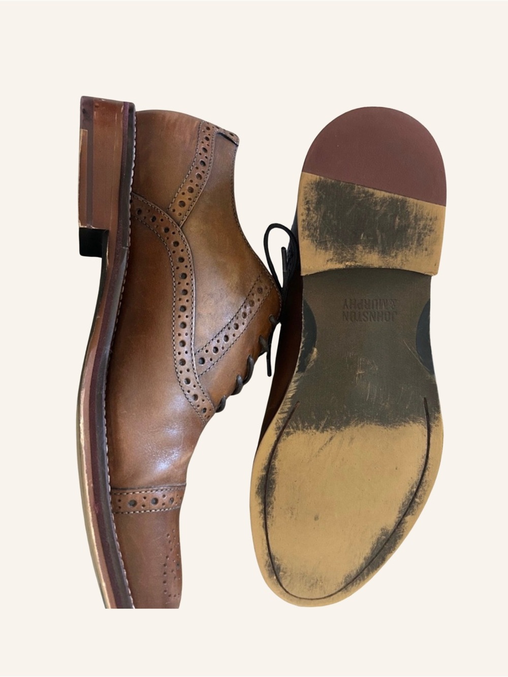 Johnston & Murphy Shoes Men’s Brown Cognac Wingtip Oxfords Leather Size 9 Men’s - Picture 9 of 11